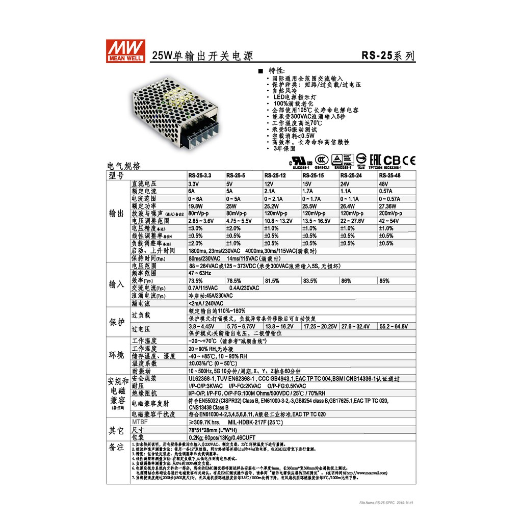 明緯 25W單輸出開關電源(RS-25-12), , large