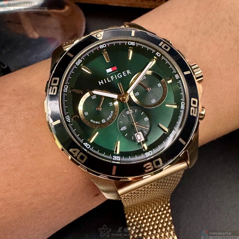 [星晴錶業]TommyHilfiger手錶,44mm,TH00054墨綠色錶面金色錶殼金色米蘭錶帶款, , large