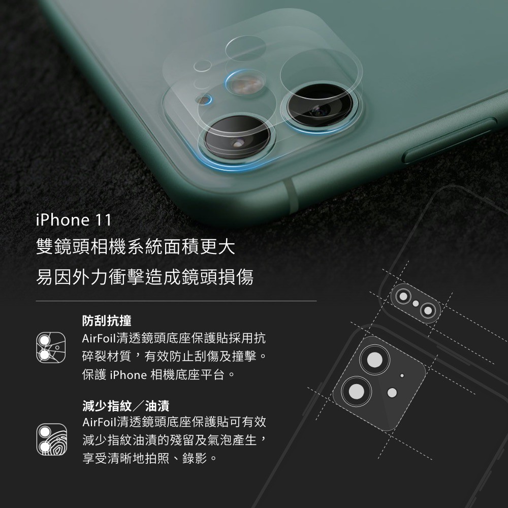 Moshi AirFoil 清透鏡頭底座保護貼 (雙鏡頭) - 透明 iPhone 11 後鏡頭保護貼, , large