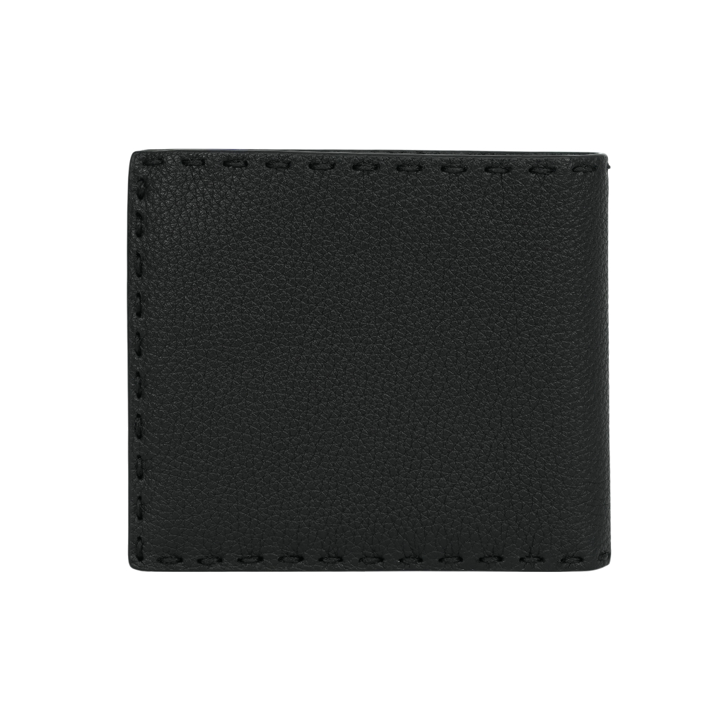 FENDI Selleria 縫線設計素面對開8卡短夾/黑色, , large