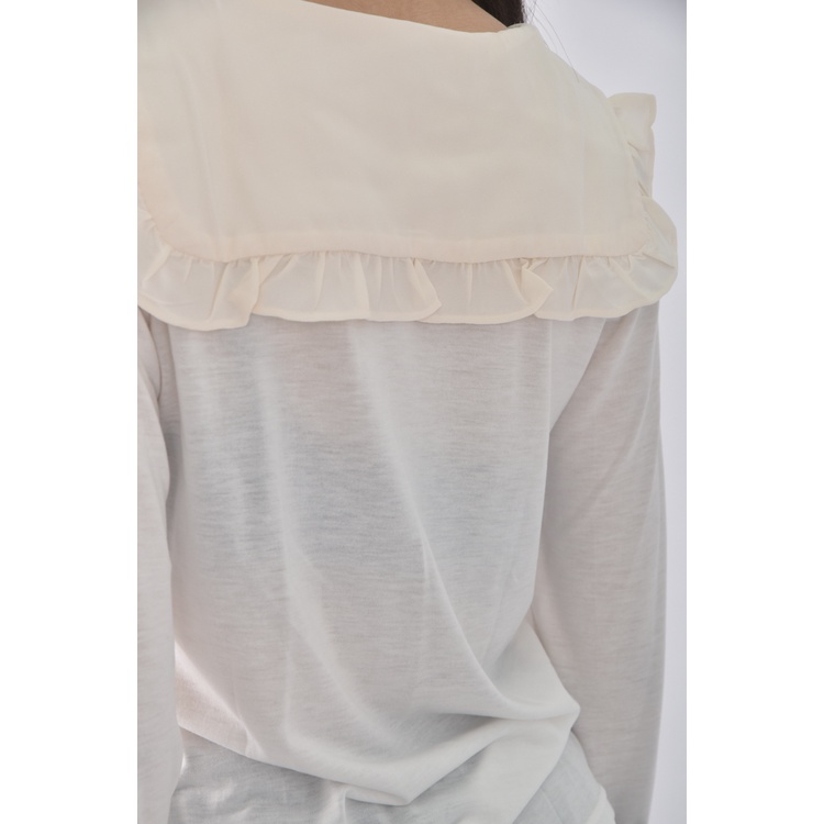 (S) e hyphen world gallery質感荷葉邊領口白色長袖上衣二手衣, , large