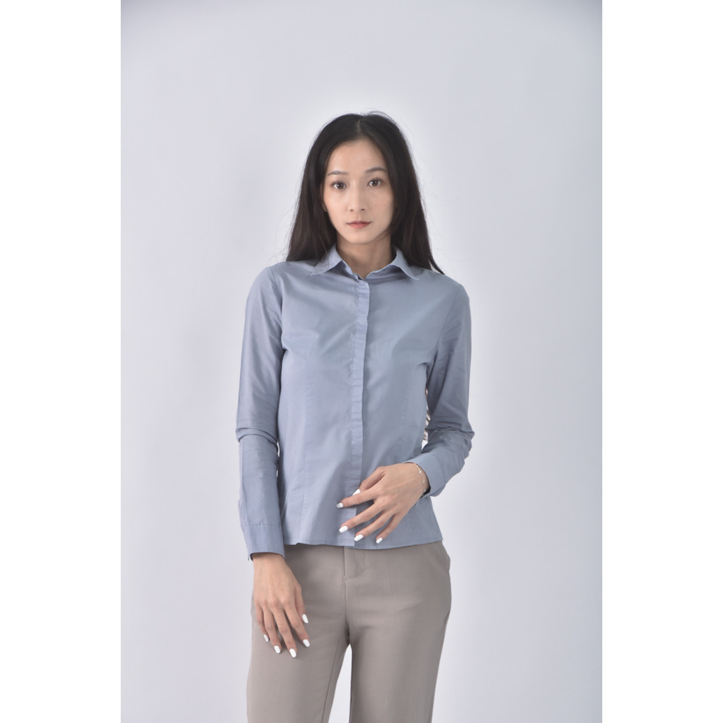 (S) g2000質感棉質藍色長袖上衣二手衣, , large