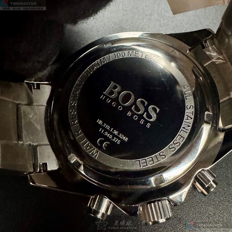 [星晴錶業]BOSS手錶,46mm,HB1513705黑色錶面黑錶殼金銀相間精鋼錶帶款, , large