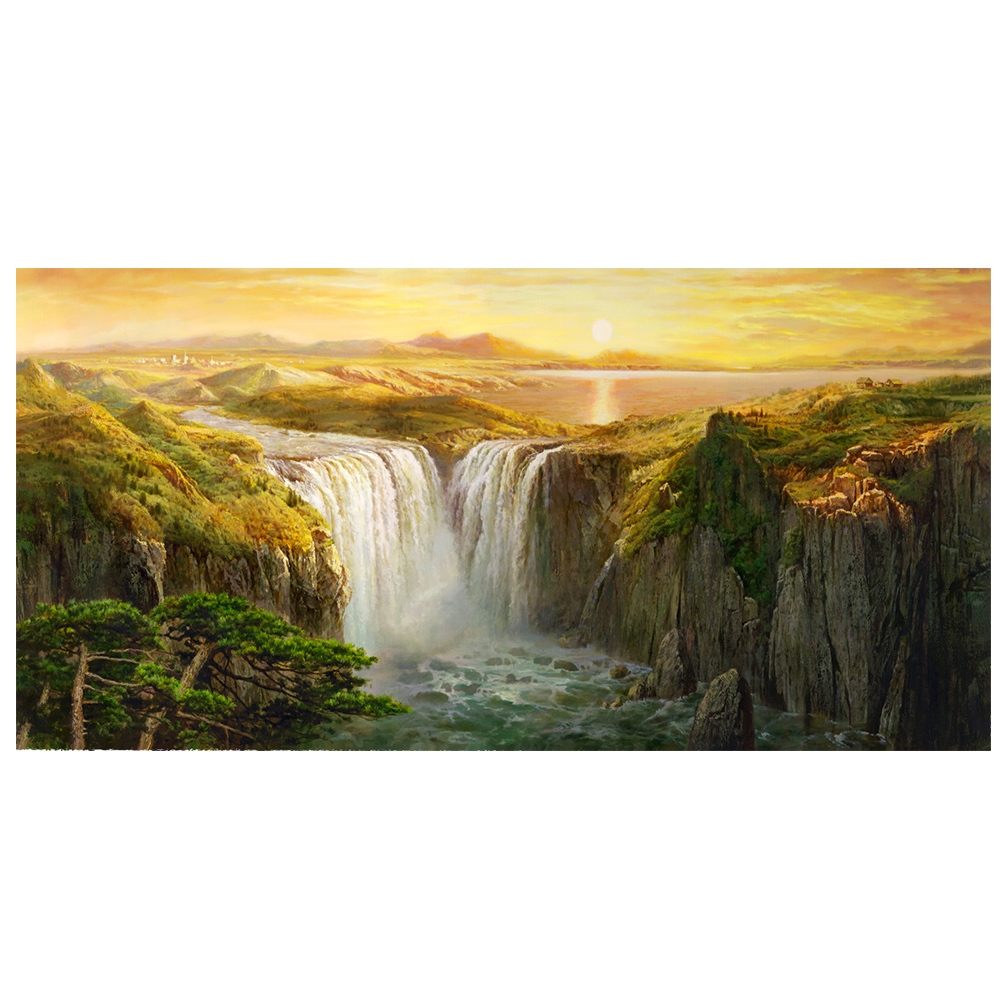 【御畫房】天瀑之三 國家一級畫師手繪油畫60×120cm(VF-149), , large