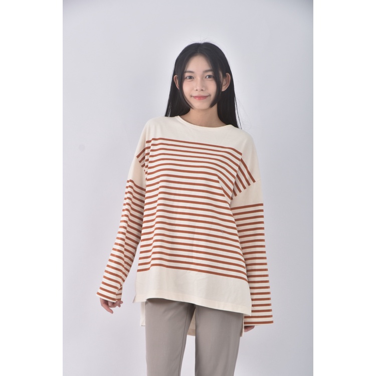 (F) discoat條紋橘色長袖上衣二手衣