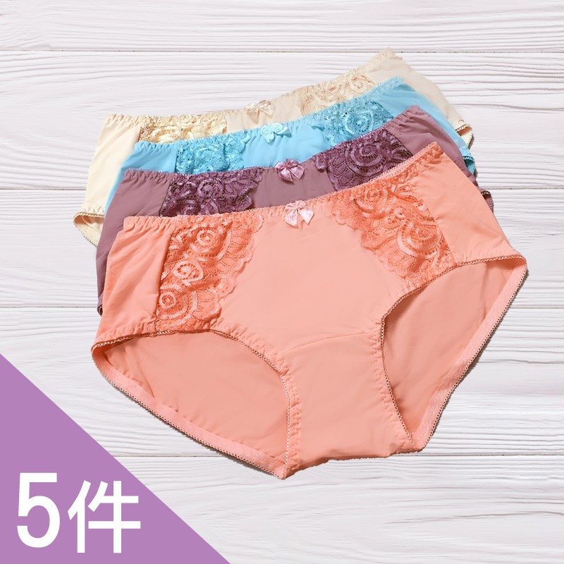 【K's凱恩絲】MIT超柔感蕾絲側邊專利蠶絲內褲-5件組(4色隨機出貨), , large