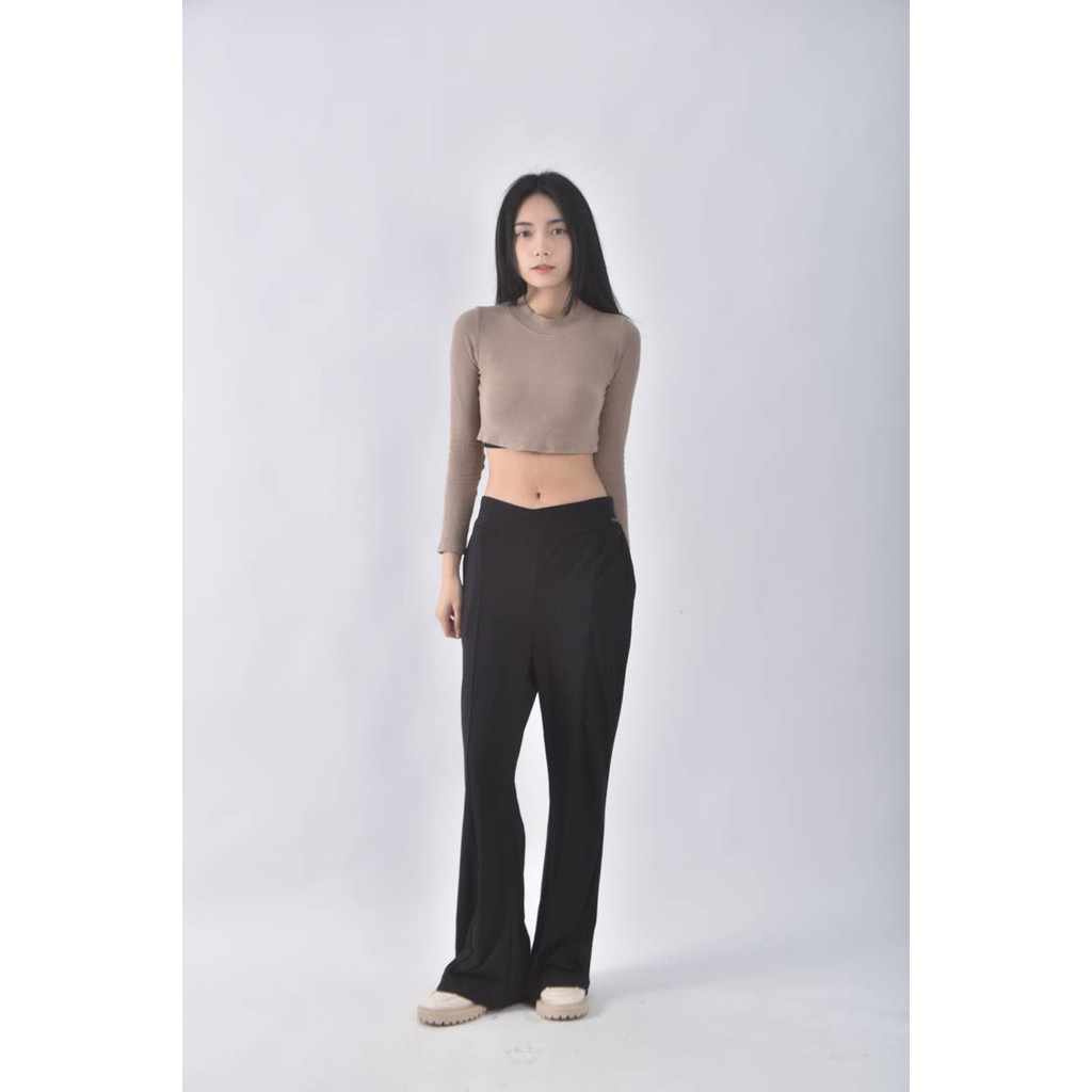 (L) 【粿粿私服】mollifix高腰條紋黑色長褲二手衣, , large