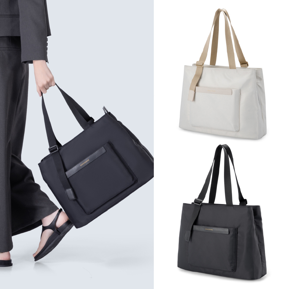 KINGSONS CONCISE DOUBLE-LAYER TOTE BAG-White, , large