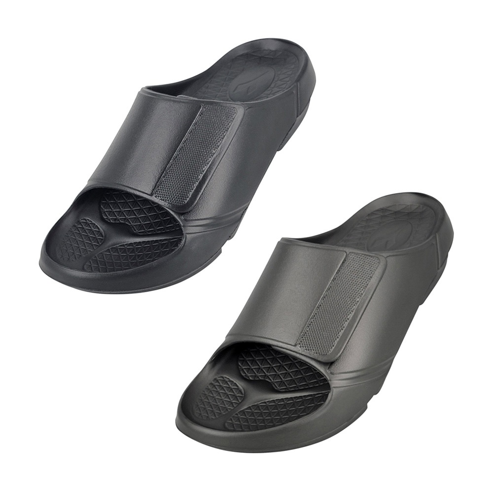 DIADORA迪亞多那 紓壓厚底拖鞋 MIT台灣製造 休閒 運動 簡約 素色 魔鬼氈 彈力 足弓支撐 舒壓 防滑 黑 灰, , large