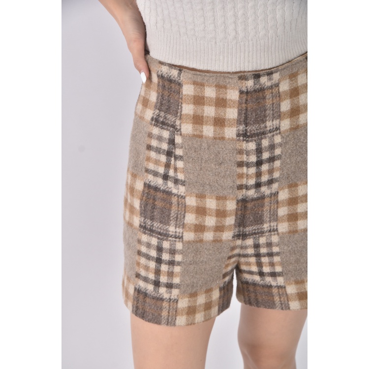 (M) cotton field高腰質感格紋棕色短褲二手衣, , large