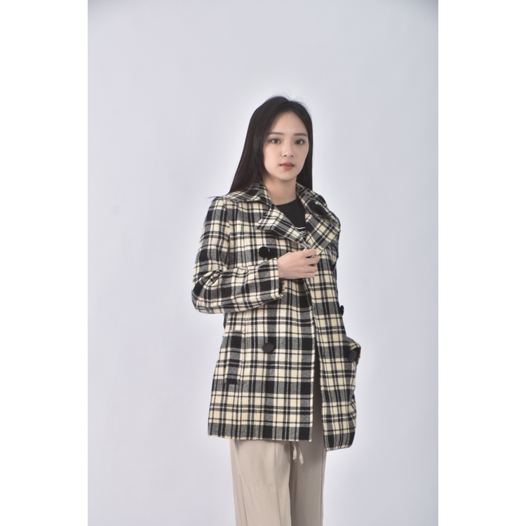 (S) nice claup co ltd質感格紋黑色綁帶外套二手衣, , large