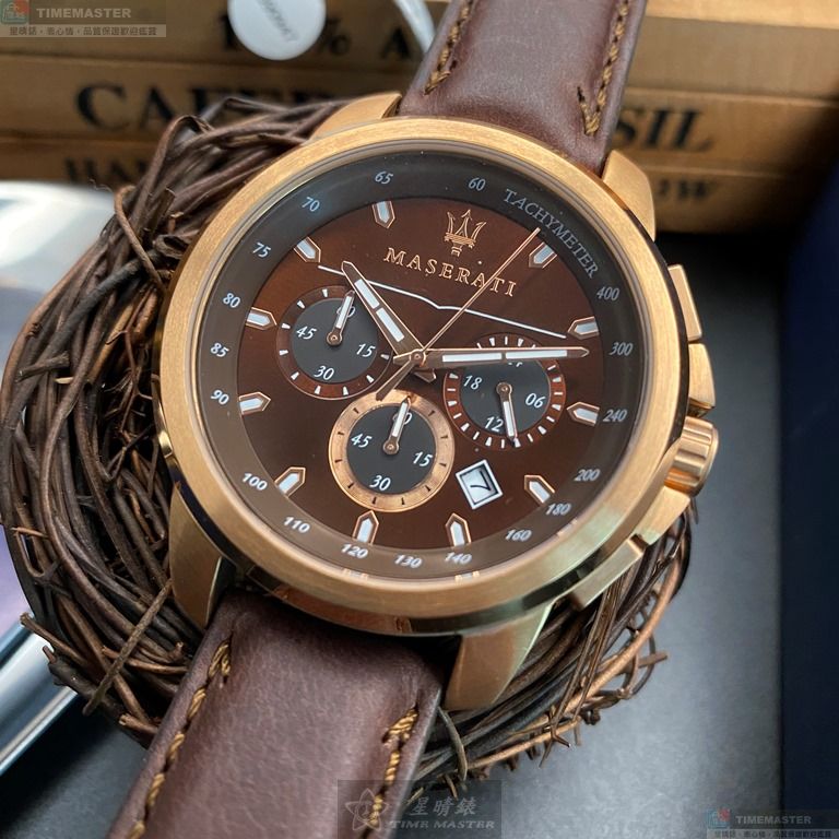 [星晴錶業]MASERATI手錶,44mm,R8871621004古銅色錶面玫瑰金錶殼咖啡色真皮皮革錶帶款, , large