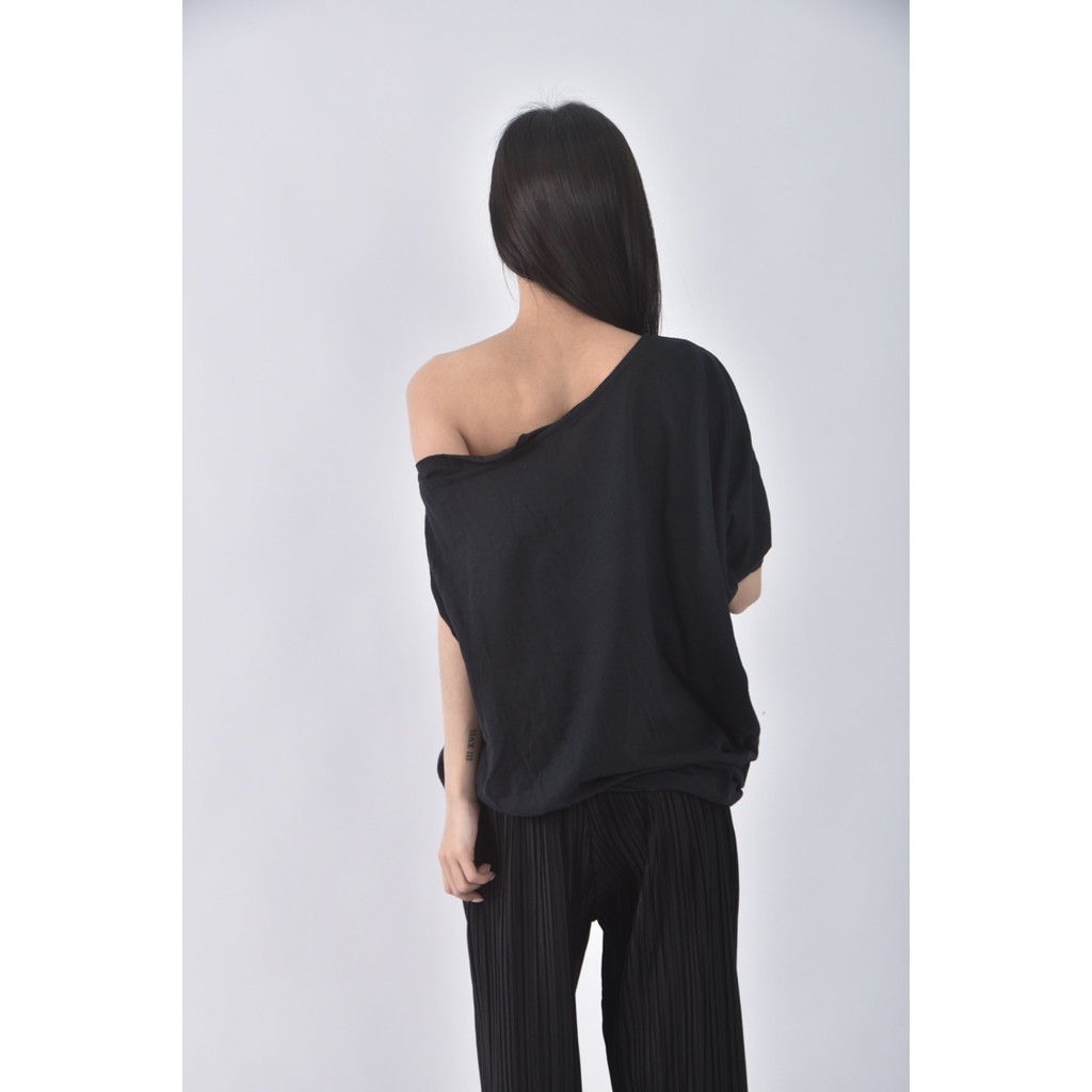 (F) 棉質寬鬆黑色短袖上衣二手衣, , large