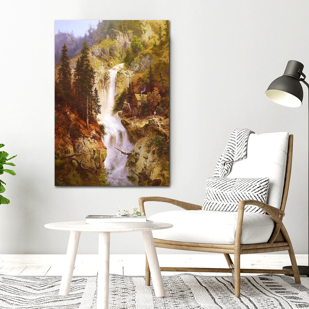 【御畫房】山谷飛瀑之三 國家一級畫師手繪油畫60×90cm(VF-109), , large
