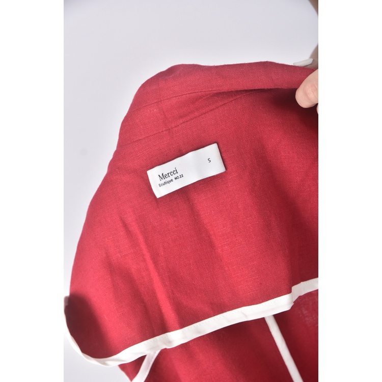 (S) mercci22亞麻排扣紅色外套二手衣, , large