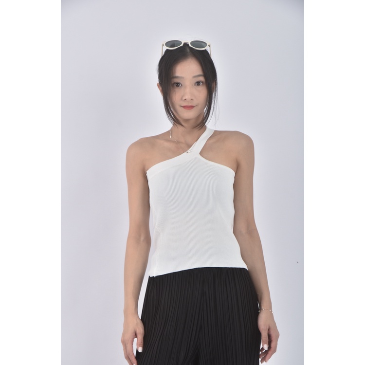 (S) 【霓霓私服】修身短版質感削肩坑紋白色上衣二手衣, , large
