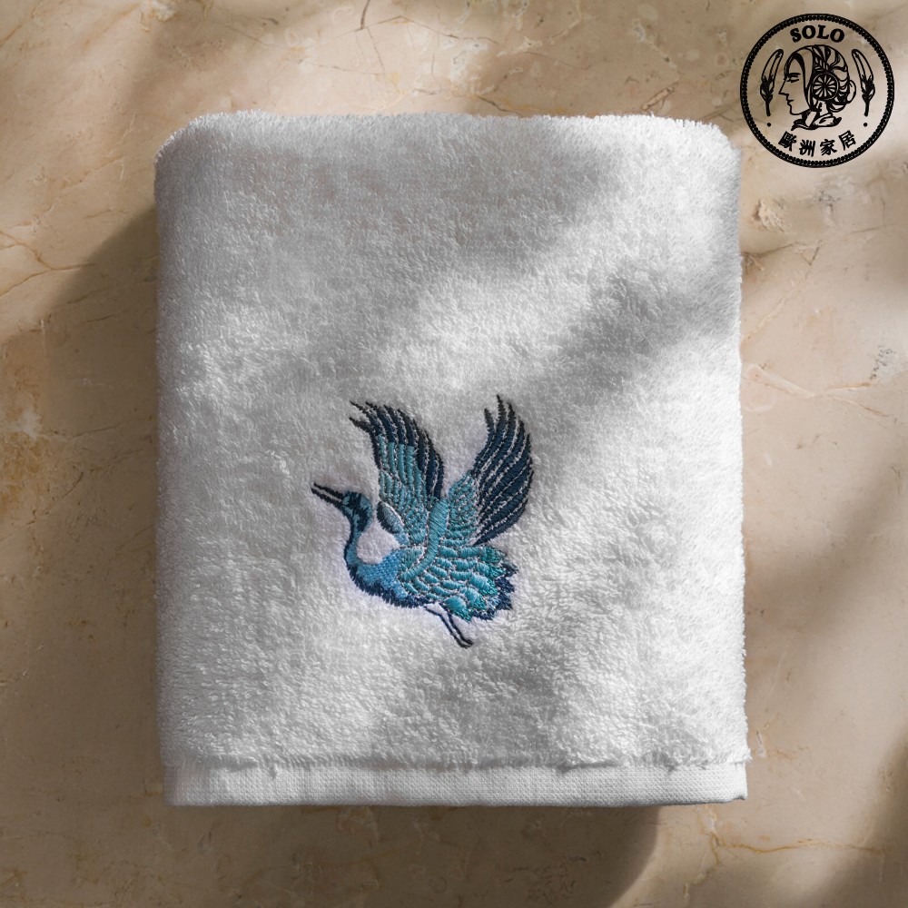 【SOLO Vintage】LCW Home 50x80cm Blue Crane Embroidery Towel 100% Cotton Super Absorbent Made in Turkey, , large