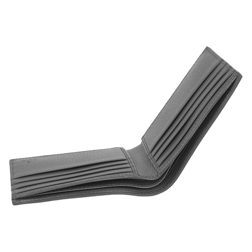 GUCCI 灰色GG Logo 塗層帆布對開8卡短夾(黑色/灰色), , large