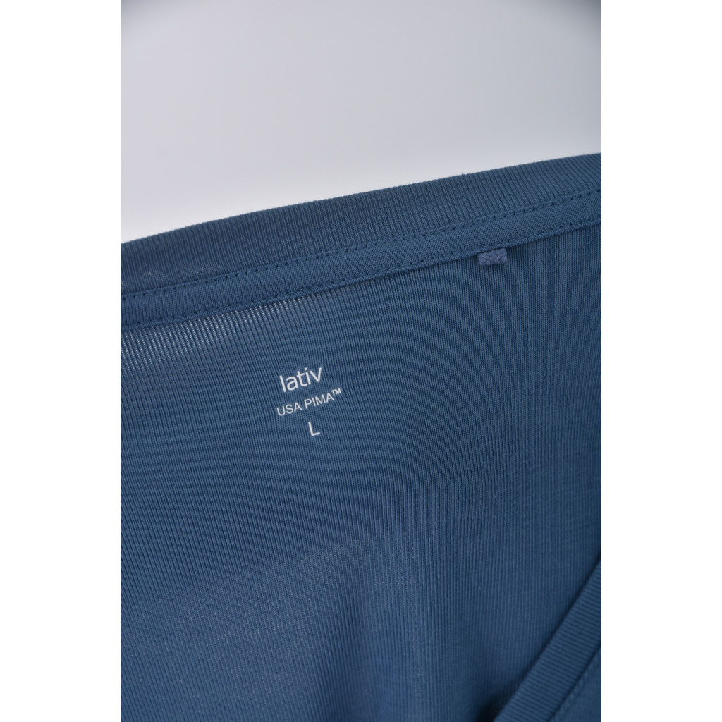 (S) lativ質感棉質圓領藍色長袖上衣二手衣, , large