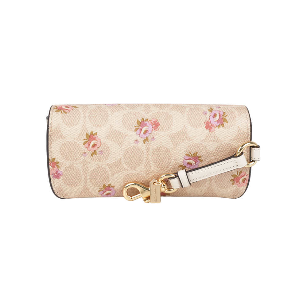 COACH CC Logo 花卉圖案附提把萬用包/眼鏡收納包(沙色), , large
