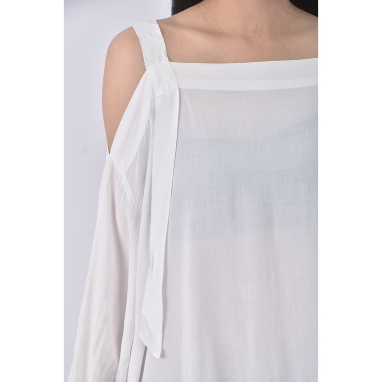 (L) moma質感露肩白色長袖上衣二手衣, , large