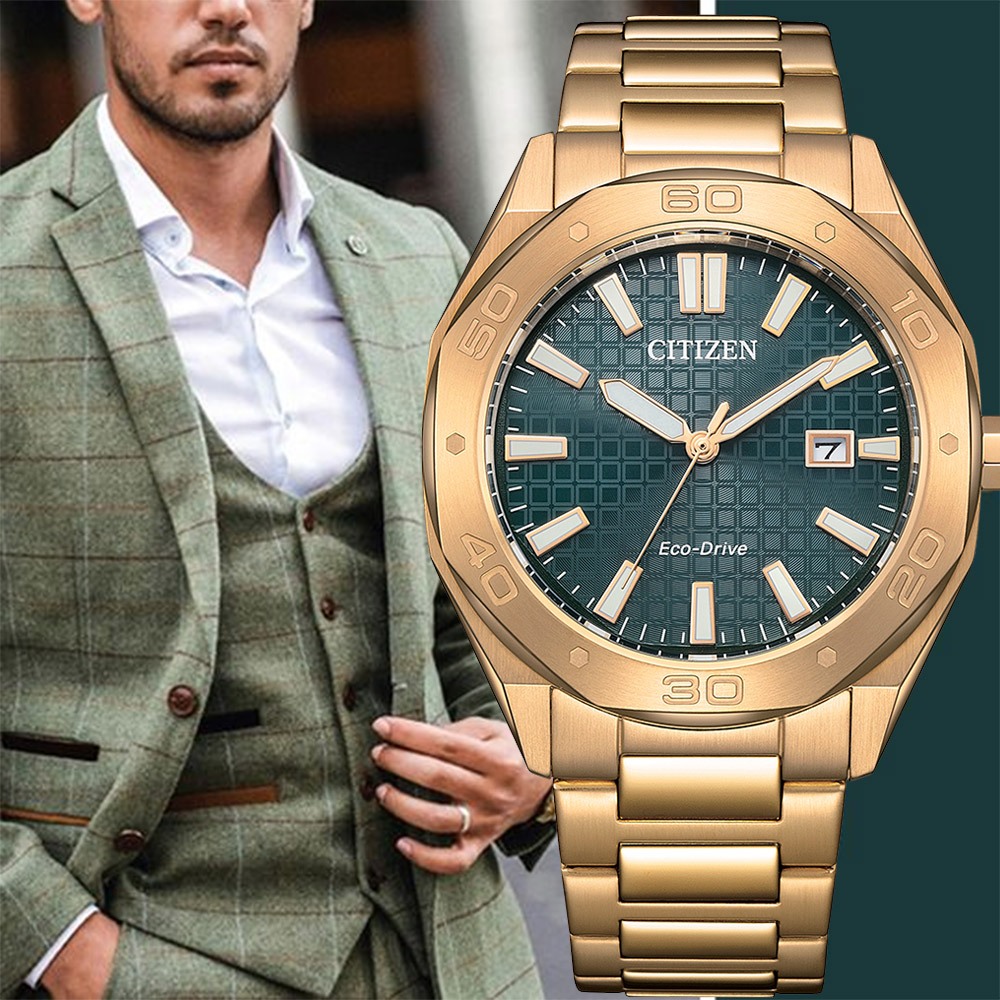 CITIZEN 星辰 玫瑰金限量版 光動能八角形格紋面手錶 BM7633-81X, , large