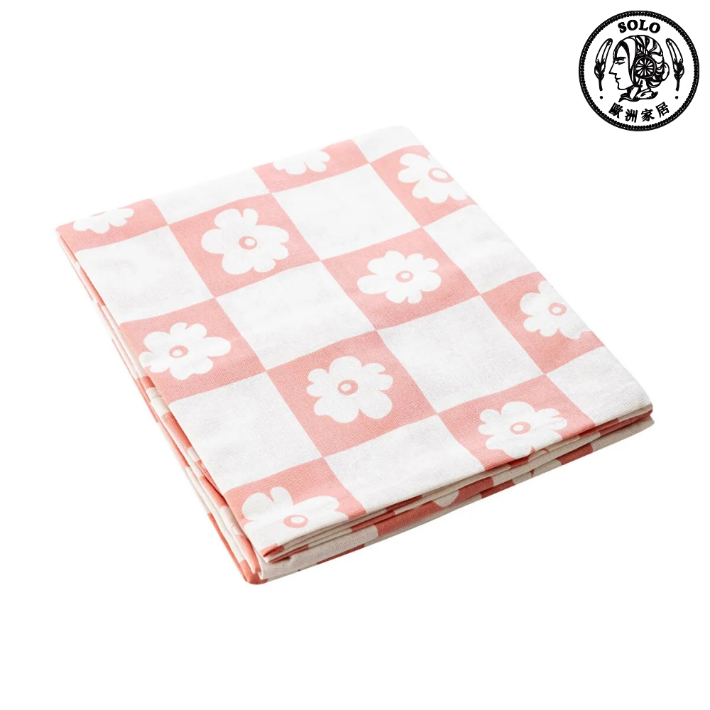 【SOLO歐洲家居】LCW Home 土耳其製 150x150cm 粉花格紋 純棉桌布 桌巾 居家裝飾, , large