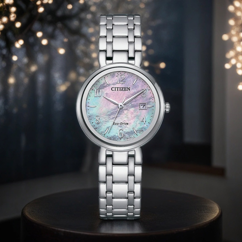 CITIZEN 星辰 LADY 優雅珍珠貝光動能女錶 EW2690-81Y, , large