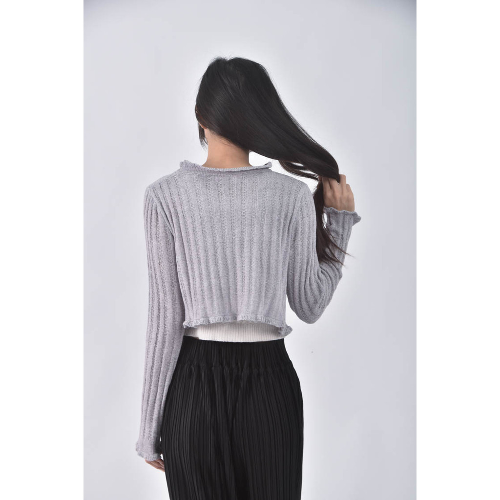 (S) 【粿粿私服】yifan韓牌質感修身短版針織綁繩紫色罩衫二手衣, , large