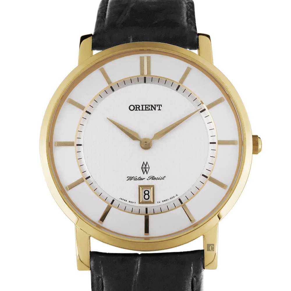 ORIENT 東方錶 SLIM 紳士輕薄石英錶-金框x黑/38mm FGW01002W, , large