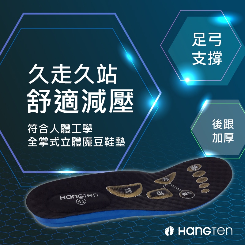 HANG TEN 全掌式立體舒壓鞋墊 健康鞋墊 健走 登山 通勤 多尺寸 透氣 舒適 抗菌 除臭 按摩 舒壓 避震 回彈, , large