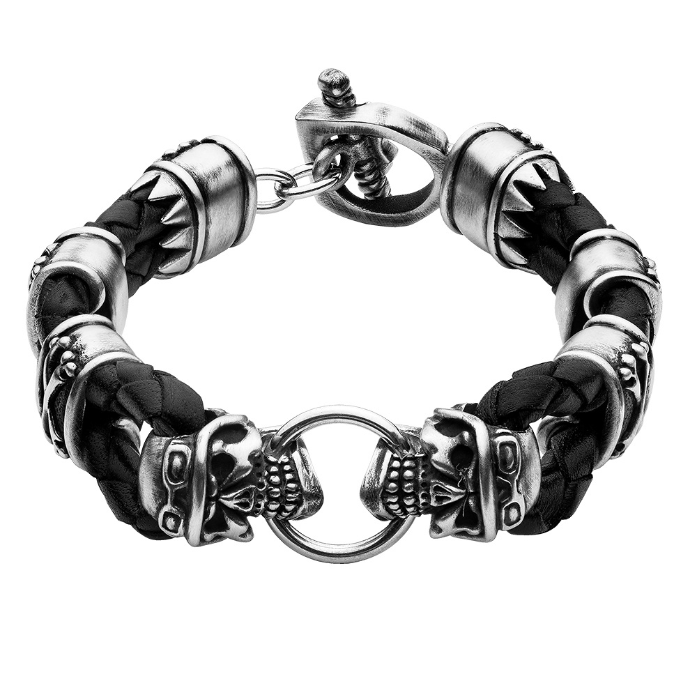BOMBERG 炸彈錶 混合材質骷髏騎士皮手環 SKR.BRCLT.4-SS-S.6, , large