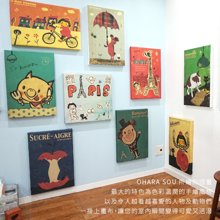 時尚無框畫 油畫 複製畫 木框 畫布 掛畫 居家裝飾 壁飾【狗狗貓貓大冒險】日本插畫家獨家授權, , large