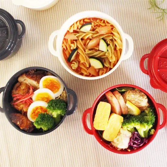 Cast iron pot shape food storage box (round - black and gray), , large